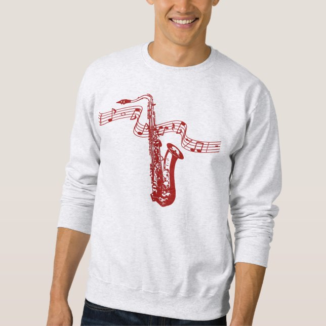 Moletom Tema musical Saxofone Vermelho e notas -Sweatshirt (Frente)