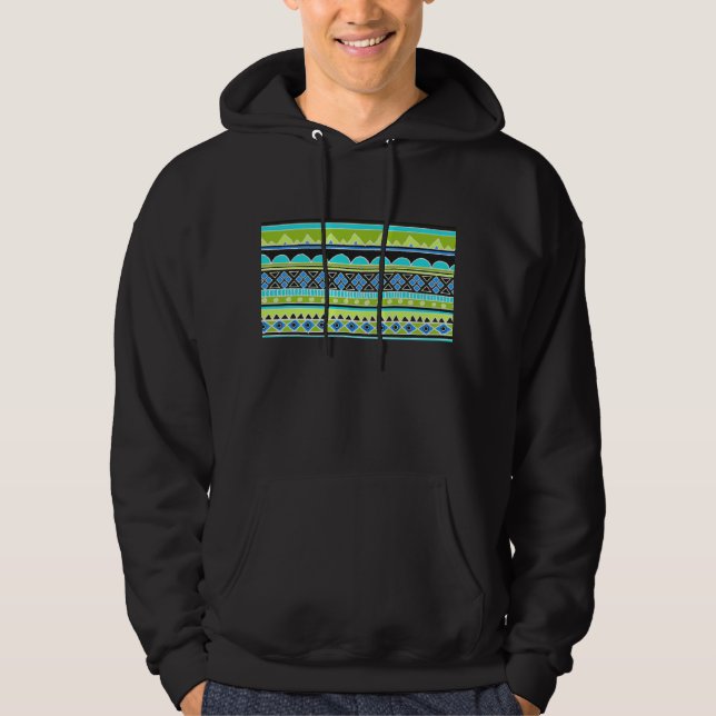Moletom Teste padrão tribal verde e azul de néon (Frente)