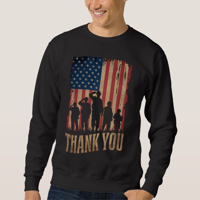Moletom Thank You Veterans Day American Flag Vintage (Frente)