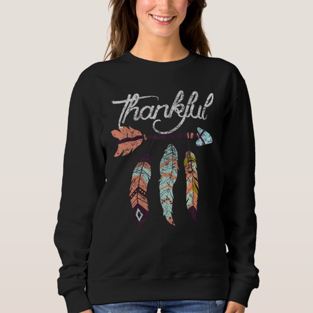 Moletom Thankful Feather & Arrow Fall  Vintage Thanksgivin (Frente)