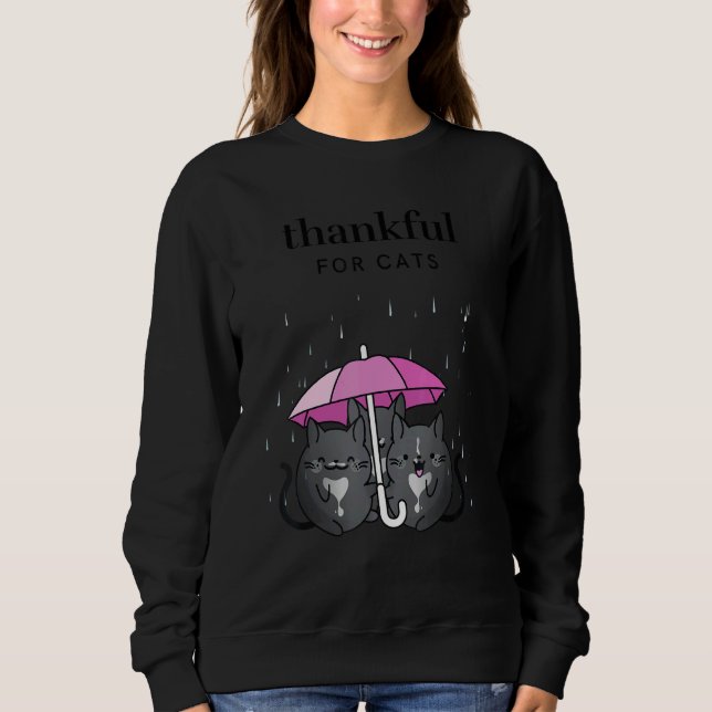 Moletom Thankful for Cats Women's Thanksgiving Tuxedo Cat  (Frente)