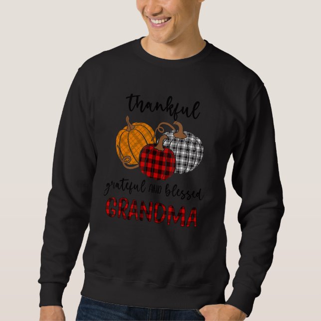 Moletom Thankful Grateful Blessed Grandma Plaid  Thanksgiv (Frente)