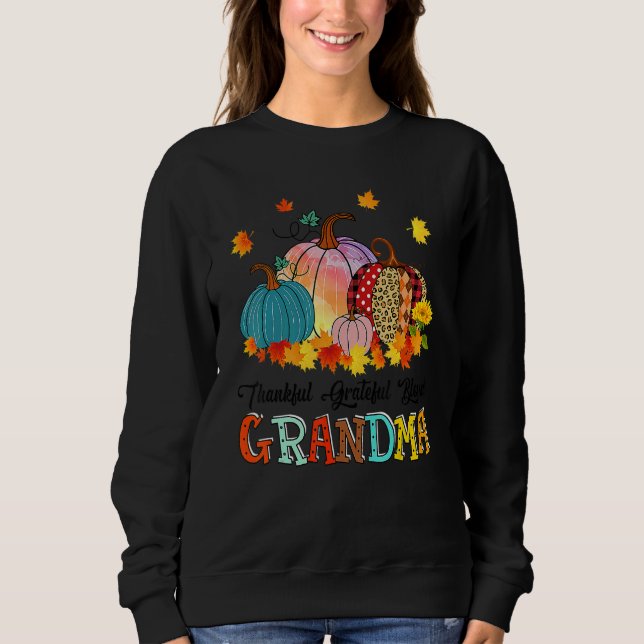 Moletom Thankful Grateful Blessed Grandma Pumpkins Thanksg (Frente)