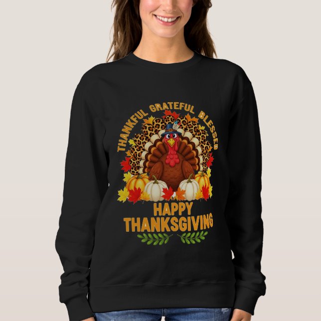 Moletom Thankful Grateful Blessed – Happy Thanksgiving  (Frente)