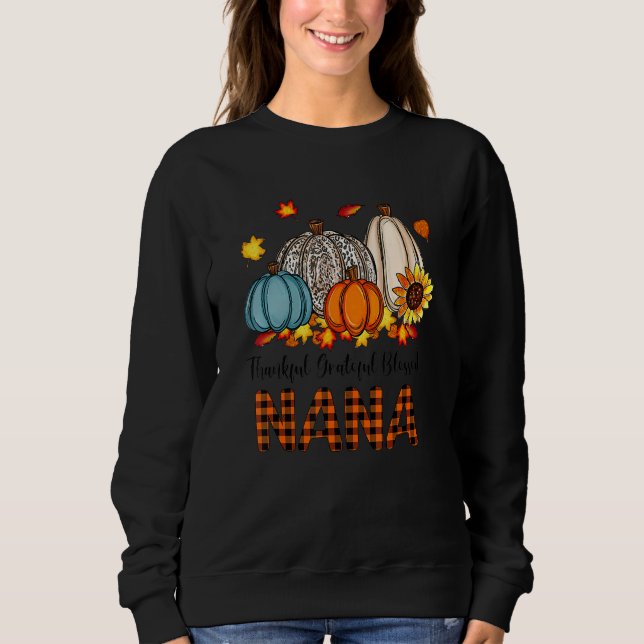 Moletom Thankful Grateful Blessed Nana Pumpkins Fall Thank (Frente)