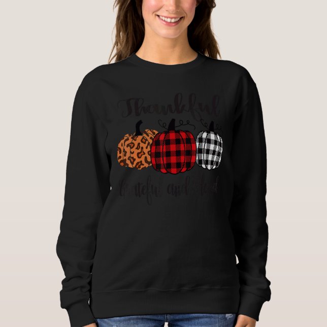 Moletom Thankful Grateful Blessed Plaid Leopard Pumpkin Th (Frente)