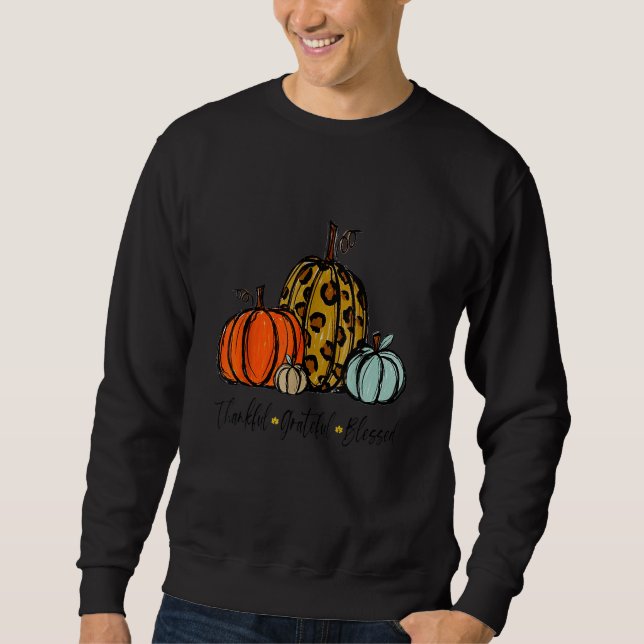 Moletom Thankful Grateful Blessed Pumpkin Thanksgiving Day (Frente)