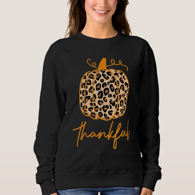 Moletom Thankful Leopard Pumpkin Thanksgiving Family Match (Frente)