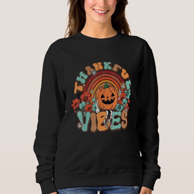 Moletom Thankful Vibes Pumpkin Autumn Fall Thanksgiving Gr (Frente)