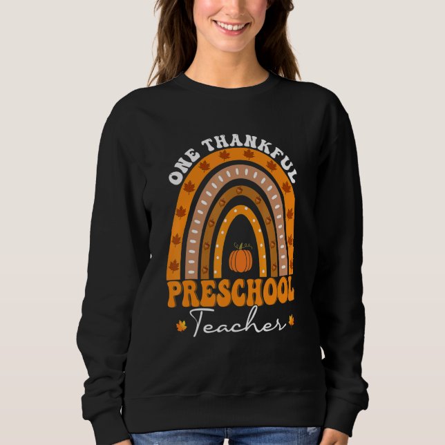 Moletom Thanksgiving Teacher One Thankful Preschool Teache (Frente)