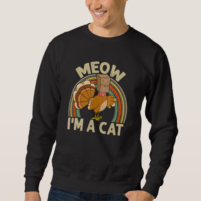 Moletom Thanksgiving Turkey Fake Cat Retro RainbowHappy Tu (Frente)