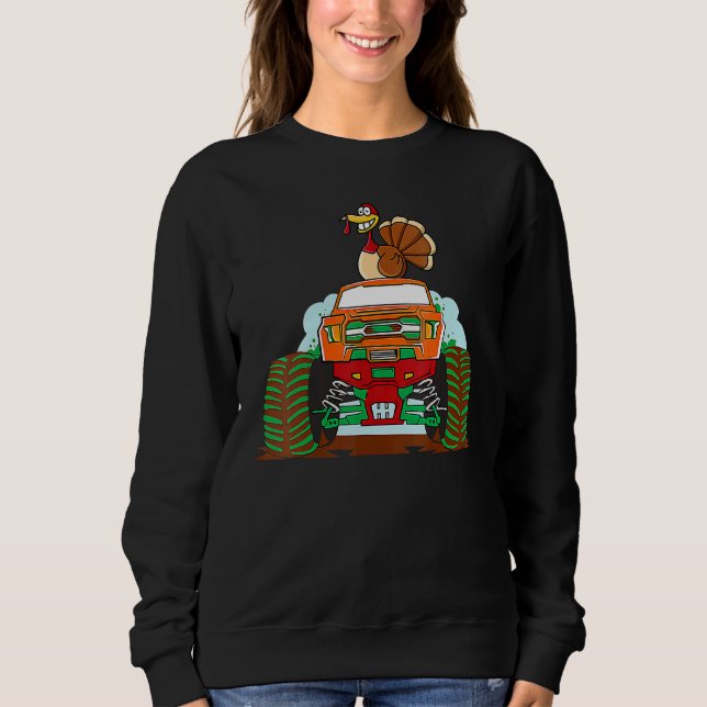 Moletom Thanksgiving Turkey Riding Monster Truck Boys Kids (Frente)