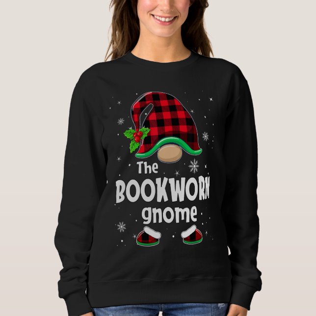 Moletom The Bookworm Gnome Buffalo Plaid Christmas Matchin (Frente)