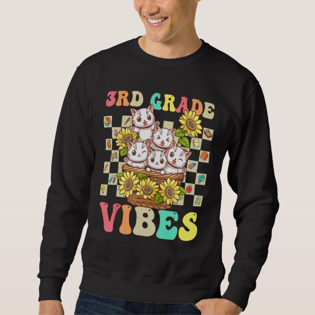 Moletom Third Grade Vibes Cute Cat Back To School Retro 3r (Frente)
