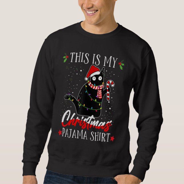 Moletom This Is My Christmas Pajama Black Cat Candy Lights (Frente)