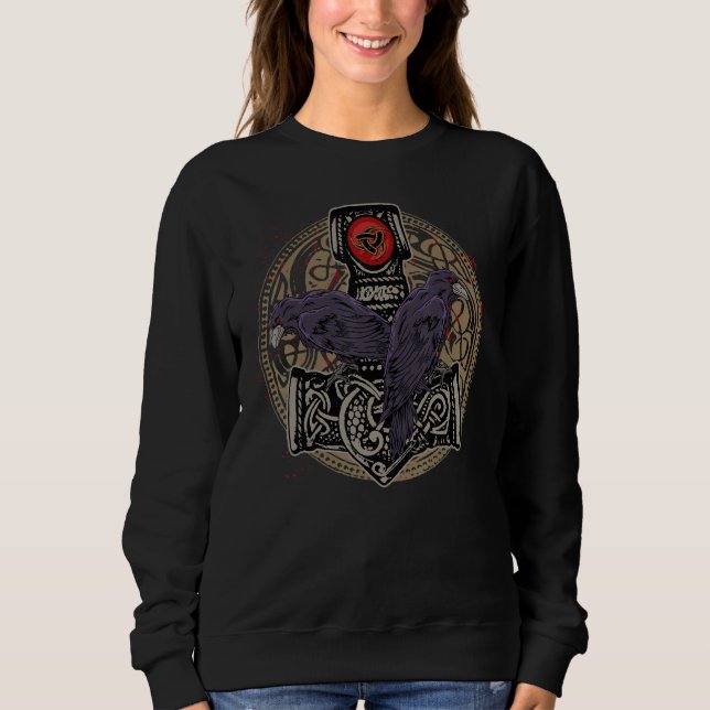 Moletom Thors Hammer Mjolnir Huginn E Muninn Odin Raven (Frente)