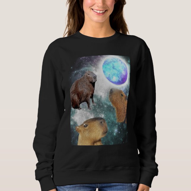 Moletom Three 3 Moon Capybaras Space Rodent Animal Parody  (Frente)