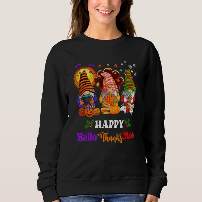 Moletom Three Gnomes Halloween Merry Christmas Happy Hallo (Frente)