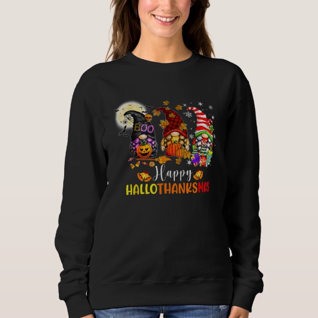 Moletom Three Gnomes Halloween Merry Christmas Happy Hallo (Frente)