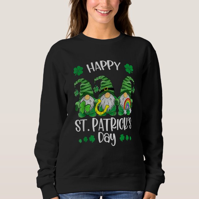 Moletom Three Gnomes Shamrock Happy St Patrick's Day Go Lu (Frente)