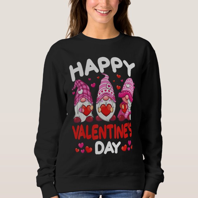 Moletom Three Pink Gnomes Holding Heart Happy Valentine's  (Frente)