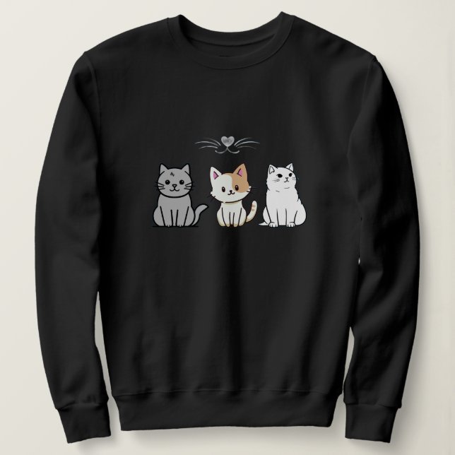 Moletom Three Sitting Cartoon Cats (Frente do Design)