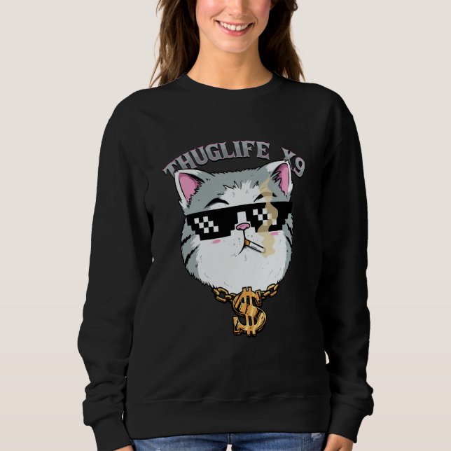 Moletom Thuglife Cat with Sunglasses Neck Chain Gangster C (Frente)