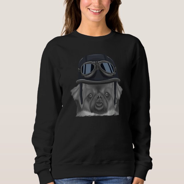 Moletom Tibetan Spaniel Wearing Vintage Motorcycle Helmet (Frente)