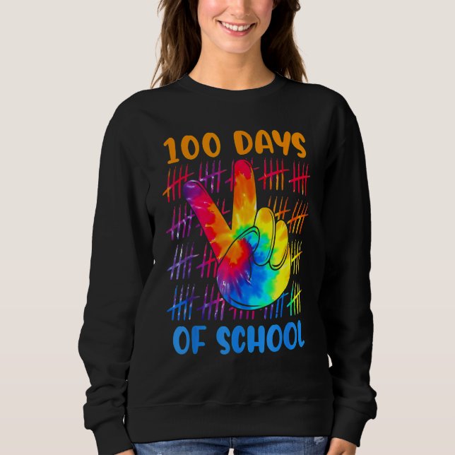 Moletom Tie Dye Peace Hand Sign 100 Days Of School Gift 10 (Frente)