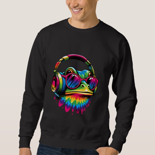 Moletom Tie-Dye Sinal de Paz Hippie Sapo com Fone de Ouvid (Frente)