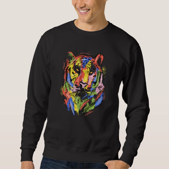 Moletom Tiger colourful animal art animal lovers tiger Pre (Frente)