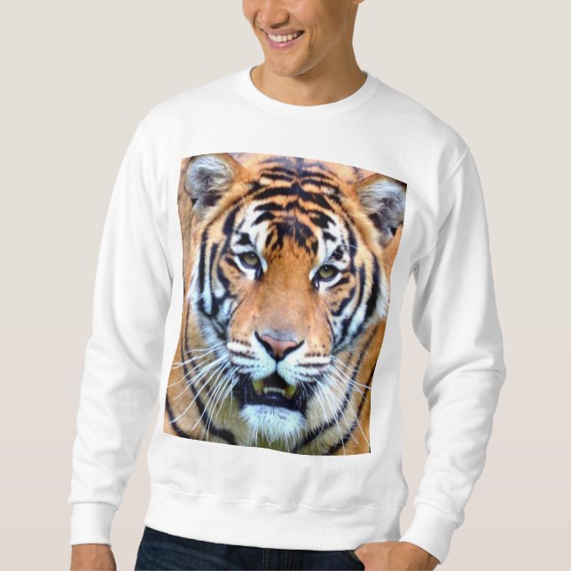 Moletom Tiger Face Mens Moderno Elegante Modelo Branco (Frente)