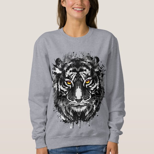 Moletom Tiger Sweatshirt | Desenho de Tigre Preto e Branco (Frente)