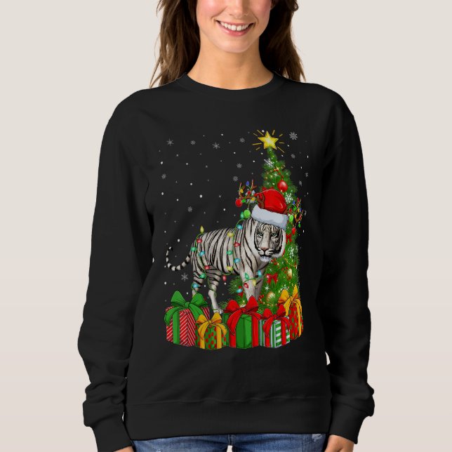 Moletom Tiger   Xmas Holiday Santa White Tiger Christmas T (Frente)