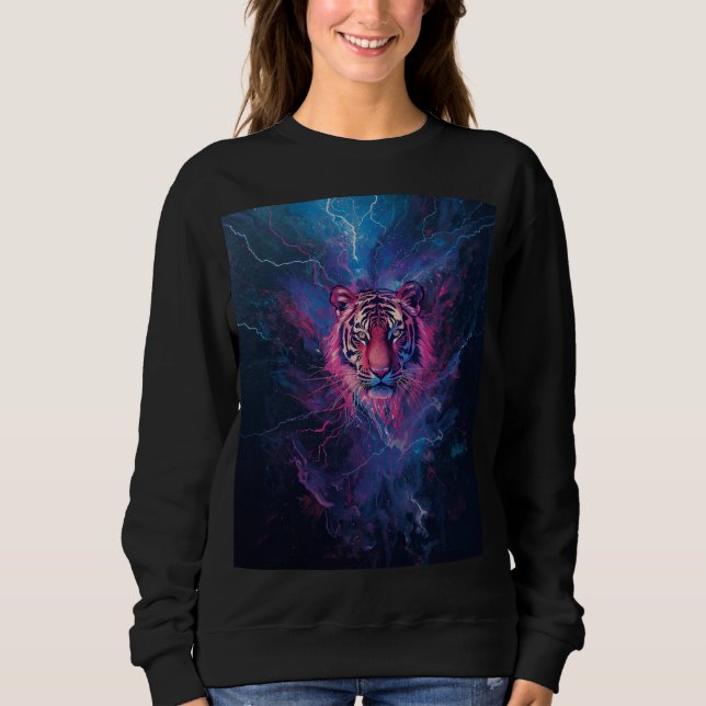 Moletom Tigre Abstrato Neon Thunder Tigrar Resplendor Elét (Frente)