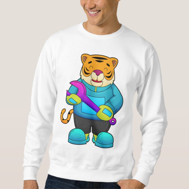 Moletom Tigre como mecânico com chave inglesa (Frente)