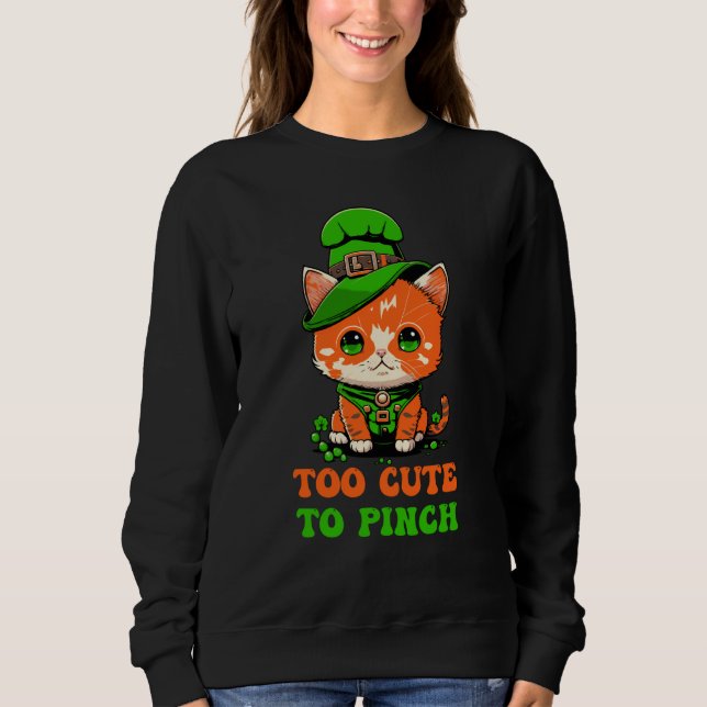 Moletom Too Cute to Pinch St Patricks Day Cat Gnome Leprec (Frente)
