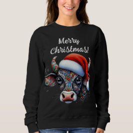 Moletom Touro de Vaca de Natal com Santa Hat Arte Foliar M