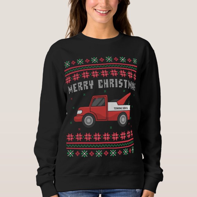 Moletom Tow Truck Ugly Christmas Sweater (Frente)