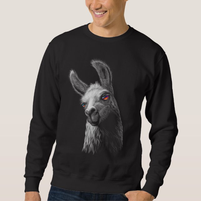 Moletom Traço De Cabeça Retrato Llama Em Fundo Preto (Frente)