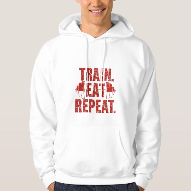 Moletom Train Eat Repeat Hoodie – Motivational Gym Hoodie  (Frente)