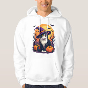 Moletom Traje de Halloween de Gato Preto Retro com Abóbora