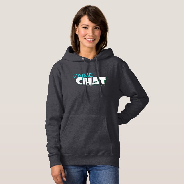 Moletom Trendy Chill Out J'aime Chat Hoodie Cinza Azul (Frente Completa)