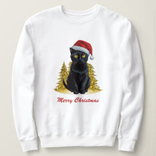 Moletom Trendy Gato Negra de Natal Gato em Santa Hat