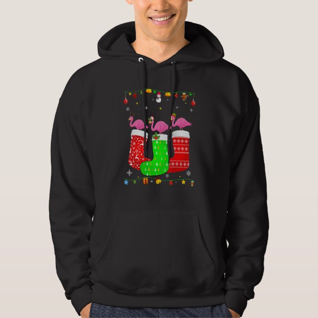Moletom Três Flamingo Em Meias De Natal Combinando Pijama  (Frente)