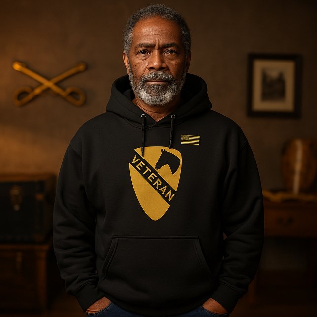 Moletom Tributo a Veterano da 1ª Divisão de Cavalaria Pret (1st Cavalry Division Veteran Tribute Black Hoodie)