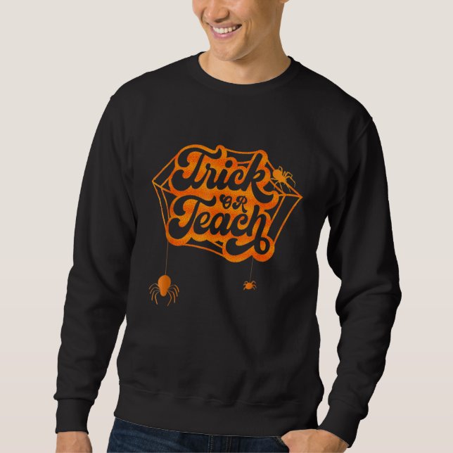 Moletom Trick Or Teach Groovy Floral Ghost Retro Teacher H (Frente)