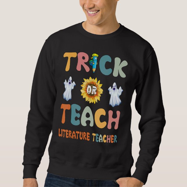 Moletom Trick Or Teach Spooky Season Cute Ghost Literature (Frente)