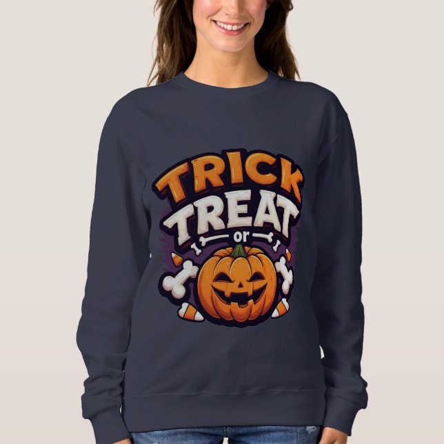 Moletom Trick or Treat Halloween Abóbora Jack-O'-Lantern (Frente)