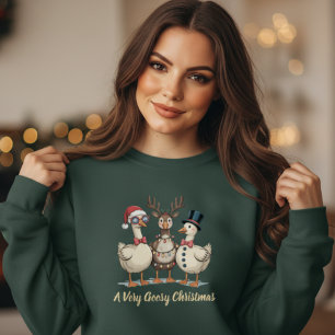 Moletom Trio Engraçado de Gansos de Natal Rena do Papai No